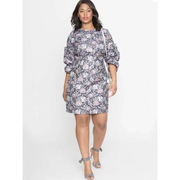 Eloquii 20 Studio Jacquard Puff sleeve Dress Ruffle Size 16 - Picture 1 of 10
